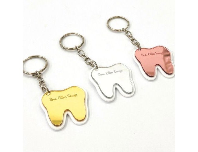 Chaveiro Dente Acrílico Brinde Dentista Personalizado